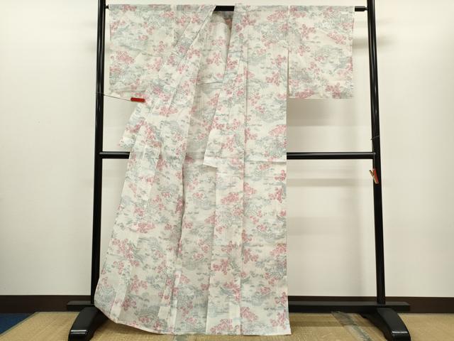平和屋着物＊夏物　小千谷ちぢみ　草花風景文　麻　逸品　CABH7750ze