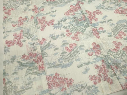 平和屋着物＊夏物　小千谷ちぢみ　草花風景文　麻　逸品　CABH7750ze