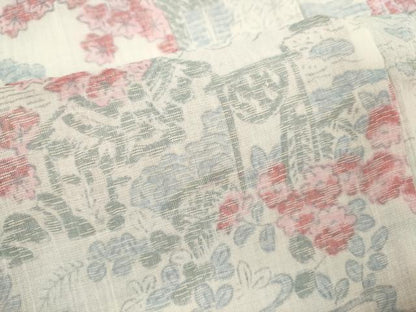 平和屋着物＊夏物　小千谷ちぢみ　草花風景文　麻　逸品　CABH7750ze
