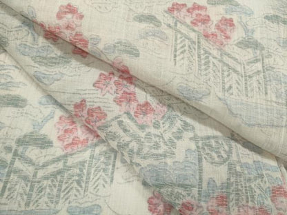 平和屋着物＊夏物　小千谷ちぢみ　草花風景文　麻　逸品　CABH7750ze