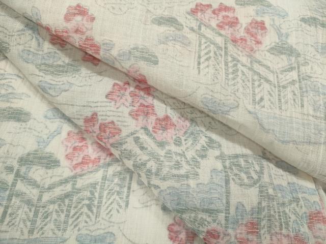 平和屋着物＊夏物　小千谷ちぢみ　草花風景文　麻　逸品　CABH7750ze