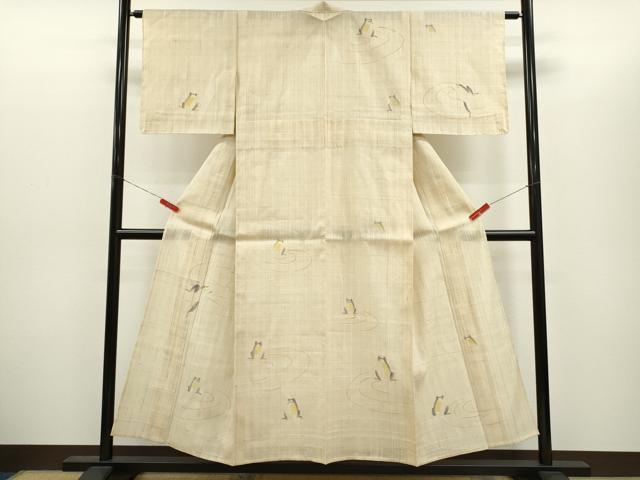 平和屋着物＊夏物　訪問着　生紬　紗　手描き　蛙　正絹　逸品　未使用　CABH7754ze