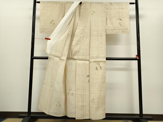 平和屋着物＊夏物　訪問着　生紬　紗　手描き　蛙　正絹　逸品　未使用　CABH7754ze