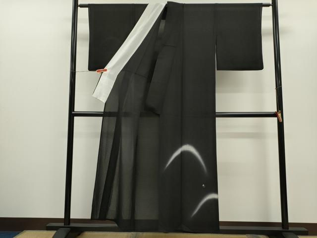 平和屋着物＊夏物　訪問着　紗　刺繍　夏虫　暈し染め　黒地　銀糸　正絹　逸品　CABH7755ze