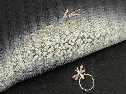 平和屋着物＊夏物　訪問着　紗　刺繍　夏虫　暈し染め　黒地　銀糸　正絹　逸品　CABH7755ze
