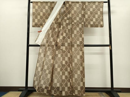 平和屋着物＊夏物　本場琉球絣　夏琉球　市松吉祥文　正絹　逸品　CABH7757ze