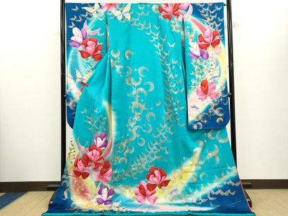 平和屋本店●お引きずり・引き振袖　和装 結婚式 舞妓 芸妓 芸者 衣装 ラインストーン 鳳凰草花舞蝶文 暈し染め 金銀彩 CABH7767ze