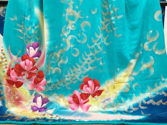 平和屋本店●お引きずり・引き振袖　和装 結婚式 舞妓 芸妓 芸者 衣装 ラインストーン 鳳凰草花舞蝶文 暈し染め 金銀彩 CABH7767ze