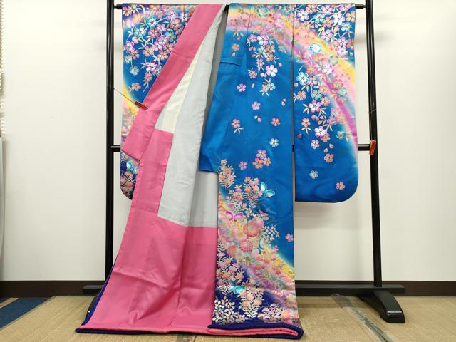 平和屋本店●お引きずり・引き振袖　和装　結婚式　舞妓　芸妓　芸者　衣装　ホログラム　草花舞蝶文　暈し染め　金銀彩 逸品 CABH7769ze