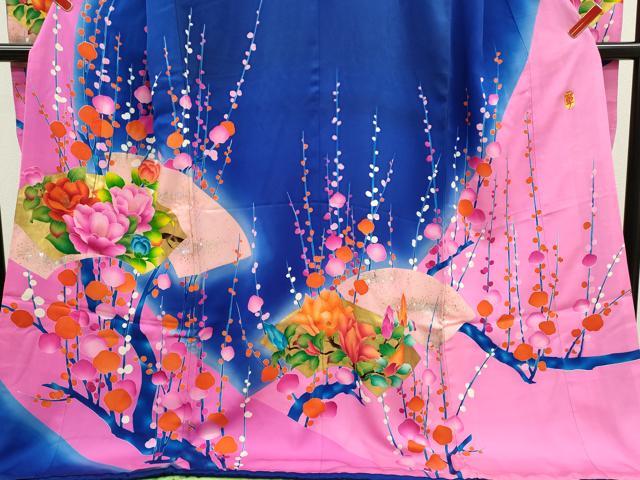 平和屋本店●本手描友禅作家　秋山章　お引きずり・引き振袖 和装 結婚式 舞妓 芸妓 芸者 衣装 地紙重ね枝花文 暈し染め 金銀彩 CABH7771ze