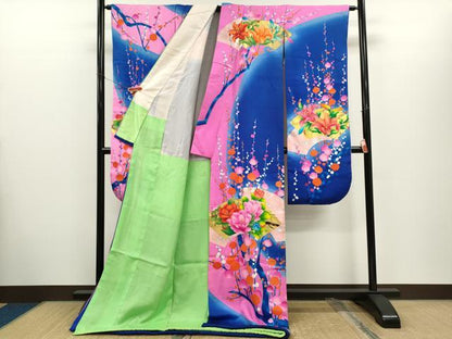 平和屋本店●本手描友禅作家　秋山章　お引きずり・引き振袖 和装 結婚式 舞妓 芸妓 芸者 衣装 地紙重ね枝花文 暈し染め 金銀彩 CABH7771ze