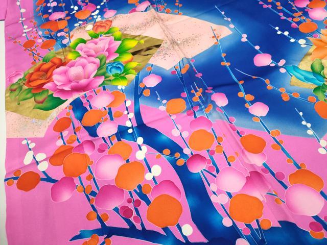 平和屋本店●本手描友禅作家　秋山章　お引きずり・引き振袖 和装 結婚式 舞妓 芸妓 芸者 衣装 地紙重ね枝花文 暈し染め 金銀彩 CABH7771ze