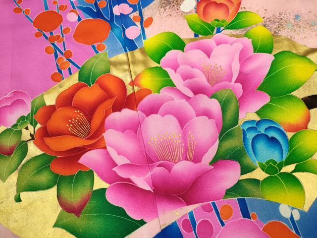 平和屋本店●本手描友禅作家　秋山章　お引きずり・引き振袖 和装 結婚式 舞妓 芸妓 芸者 衣装 地紙重ね枝花文 暈し染め 金銀彩 CABH7771ze