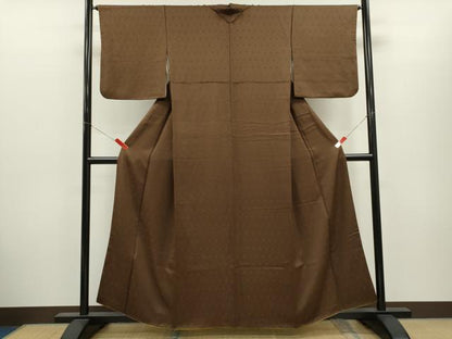 平和屋着物■上質な色無地　吉祥地紋　黒茶色　正絹　逸品　CABH7772ze