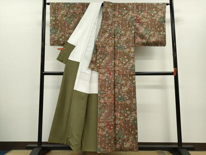 平和屋着物■上質な小紋　紬地　切嵌孔雀更紗花文　正絹　逸品　CABH7773ze