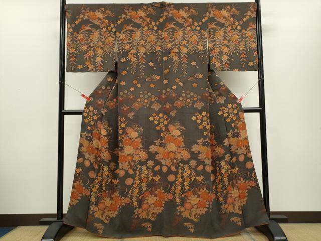 平和屋着物■訪問着　花車鳥文　鬼しぼ縮緬　正絹　逸品　CABH7790ze