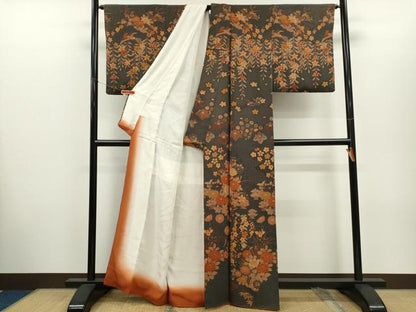 平和屋着物■訪問着　花車鳥文　鬼しぼ縮緬　正絹　逸品　CABH7790ze