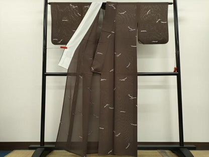 平和屋着物＊夏物　小紋　絽　こぼれ松葉　銀彩　正絹　逸品　CABH7795ze