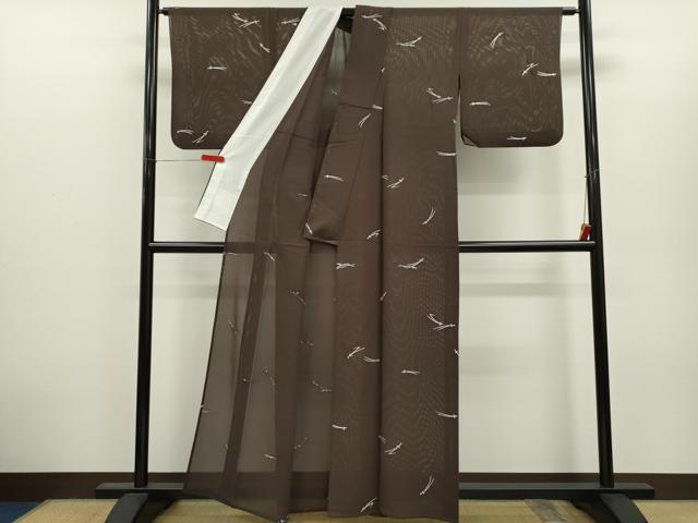 平和屋着物＊夏物　小紋　絽　こぼれ松葉　銀彩　正絹　逸品　CABH7795ze