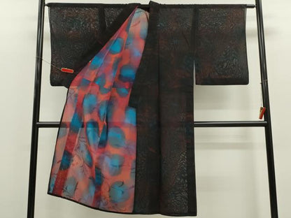 平和屋着物＊夏物　男性　小紋　風通紗　草花文　三越扱い　正絹　逸品　CABH7803ze