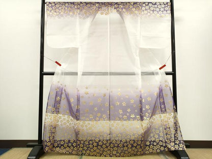平和屋着物＊夏物　男性　訪問着　オーガンジー　舞桜文　暈し染め　金彩　洗える着物　CABH7807ze