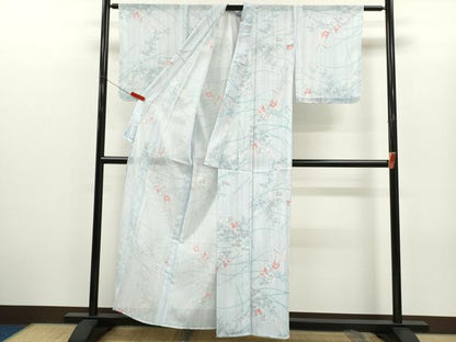 平和屋着物＊夏物　小紋　絽　草花文　洗える着物　CABH7813ze