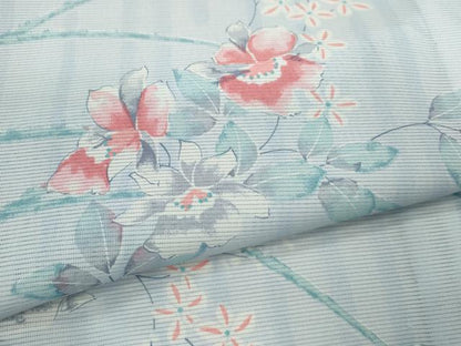 平和屋着物＊夏物　小紋　絽　草花文　洗える着物　CABH7813ze