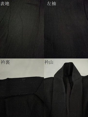 平和屋着物＊夏物　お召　縞　黒地　正絹　逸品　CABH7814ze