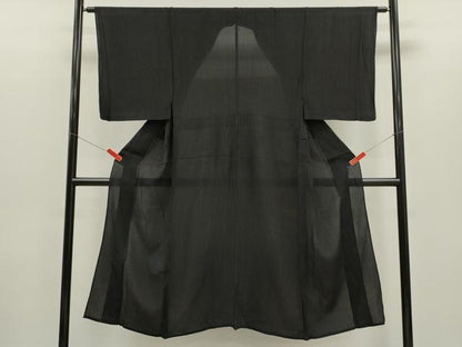 平和屋着物＊夏物　お召　縞　黒地　正絹　逸品　CABH7814ze