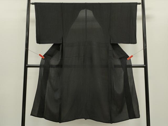 平和屋着物＊夏物　お召　縞　黒地　正絹　逸品　CABH7814ze