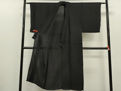 平和屋着物＊夏物　お召　縞　黒地　正絹　逸品　CABH7814ze
