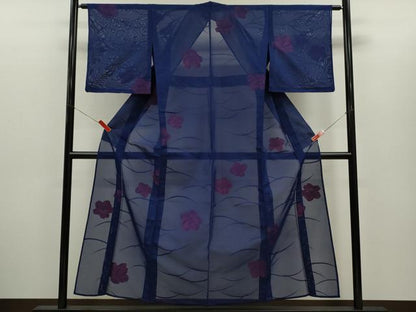 平和屋着物＊夏物　小紋　紗　舞花文　正絹　逸品　CABH7816ze