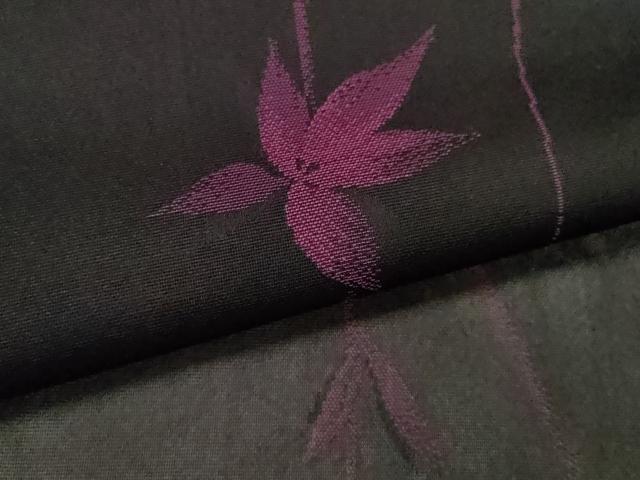 平和屋着物＊夏物　小紋　紗　枝葉文　黒地　正絹　逸品　CABH7820ze