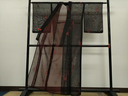 平和屋着物＊夏物　小紋　流水舞花文　黒地　正絹　逸品　未使用　CABH7821ze