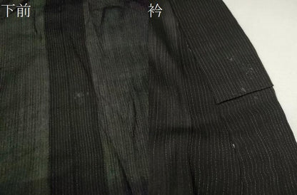 平和屋着物＊夏物　お召　紗　縞　黒地　正絹　逸品　CABH7822ze