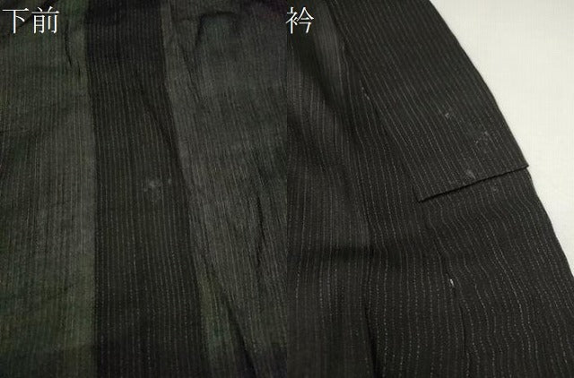 平和屋着物＊夏物　お召　紗　縞　黒地　正絹　逸品　CABH7822ze