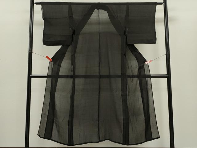 平和屋着物＊夏物　お召　紗　縞　黒地　正絹　逸品　CABH7822ze