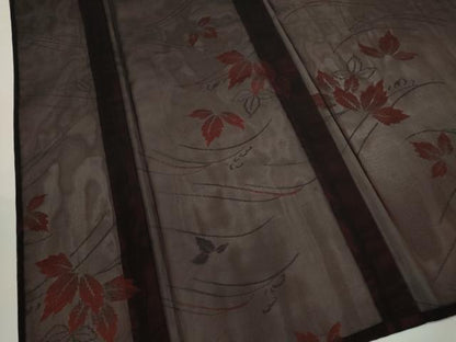 平和屋着物＊夏物　小紋　紗　舞葉文　黒地　正絹　逸品　未使用　CABH7826ze