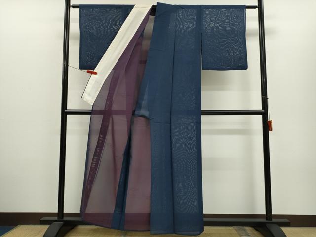 平和屋着物＊夏物　色無地　二重紗　吉祥文　紺色　正絹　逸品　CABH7827ze