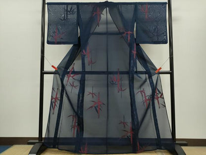 平和屋着物＊夏物　小紋　紗　笹竹文　正絹　逸品　未使用　CABH7828ze