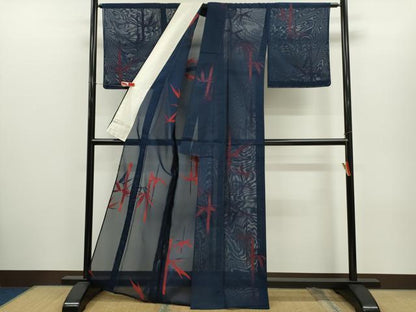 平和屋着物＊夏物　小紋　紗　笹竹文　正絹　逸品　未使用　CABH7828ze