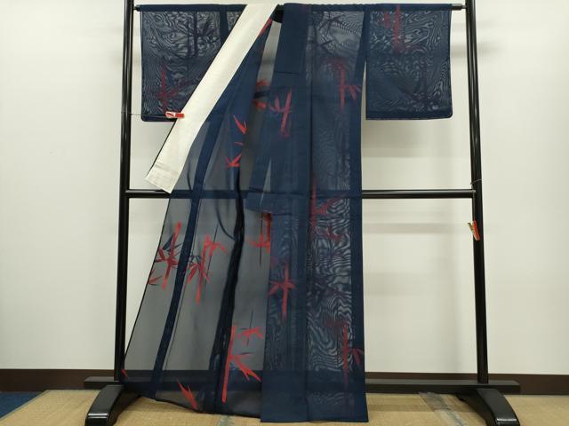 平和屋着物＊夏物　小紋　紗　笹竹文　正絹　逸品　未使用　CABH7828ze