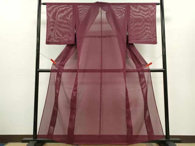 平和屋着物＊夏物　色無地　縦絽　暗紅色　洗える着物　CABH7847ze