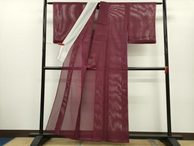 平和屋着物＊夏物　色無地　縦絽　暗紅色　洗える着物　CABH7847ze