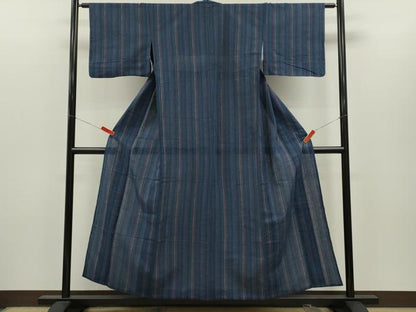 平和屋着物∴夏物　阿波しじら織　浴衣　縞　綿　逸品　CABH7861ze