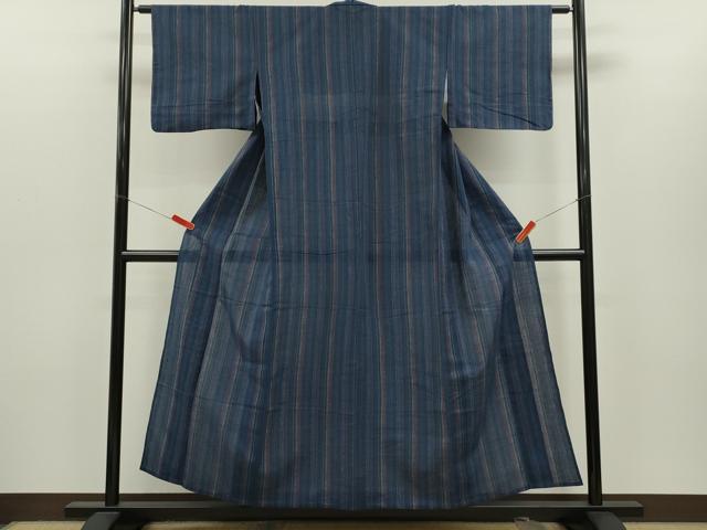 平和屋着物∴夏物　阿波しじら織　浴衣　縞　綿　逸品　CABH7861ze