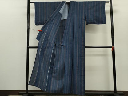 平和屋着物∴夏物　阿波しじら織　浴衣　縞　綿　逸品　CABH7861ze