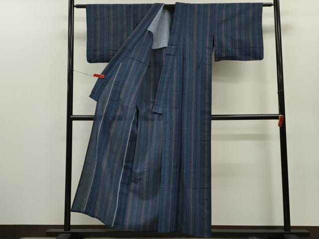 平和屋着物∴夏物　阿波しじら織　浴衣　縞　綿　逸品　CABH7861ze