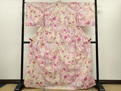 平和屋着物∴夏物　浴衣　草花文　金糸　綿　逸品　CABH7864ze
