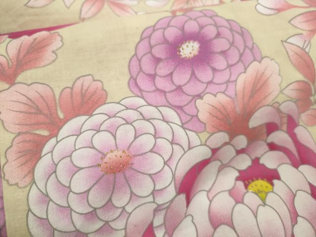 平和屋着物∴夏物　浴衣　草花文　金糸　綿　逸品　CABH7864ze